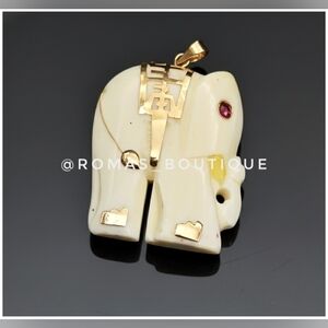 14k Gold and bone elephant necklace pendant